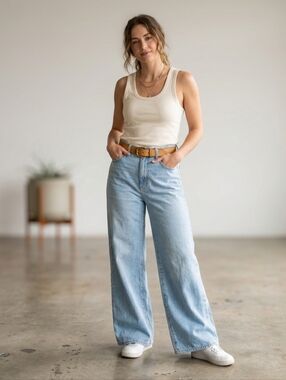 Anthropologie Pilcro Wide Leg Light Blue Jeans High Rise Cotton Lyocell Size 28